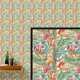 Papier Peint Vert rose Turquoise Orange Art nouveau