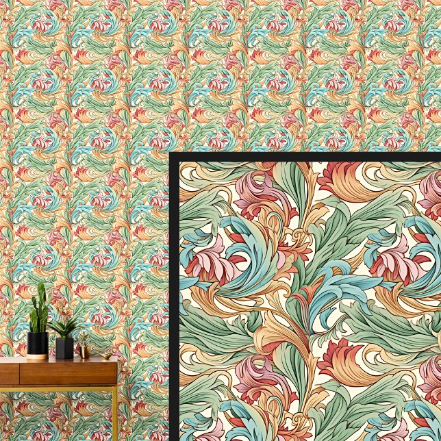 Papier Peint Vert rose Turquoise Orange Art nouveau (Créateur téléchargé)
