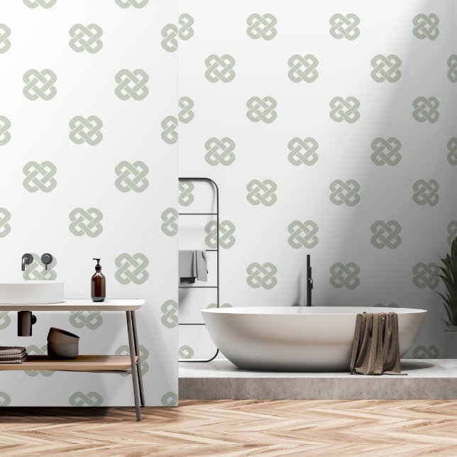 Papier Peint Vert sauge blanc abstrait géométrique moderne simp (Salle de bain)