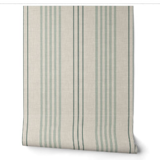 Papier Peint Vert sauge classique motif à rayures ticking