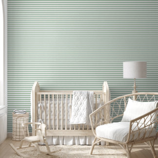 Papier Peint Vert sauge et rayures horizontales classiques blan