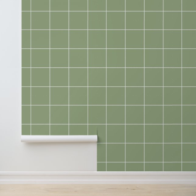 Papier Peint Vert sauge neutre tendance Grille 6" (Application)