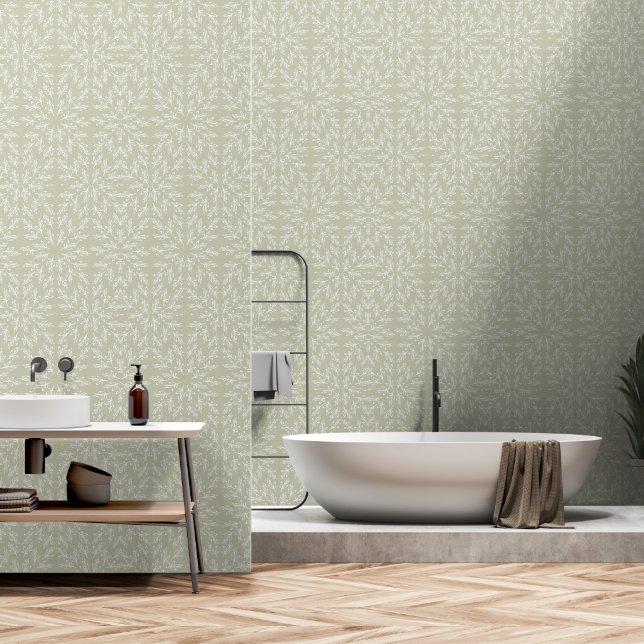 Papier Peint Vert sauge vert mandala floral (Salle de bain)