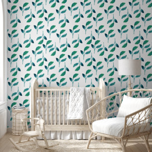 Papier Peint Verte Verte Aquarelle Feuilles sans couture