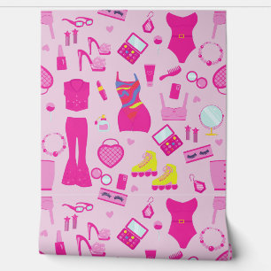 Papier Peint vêtements de poupée de mode vintage 1990 rose