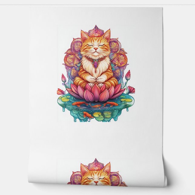 Papier Peint Vibes de chat Zen - Méditer Kitty Psychedelic (Déroulement)