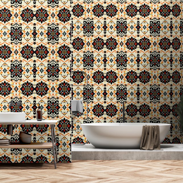 Papier Peint Vibrant Folk Art Damask Wallpaper (Salle de bain)