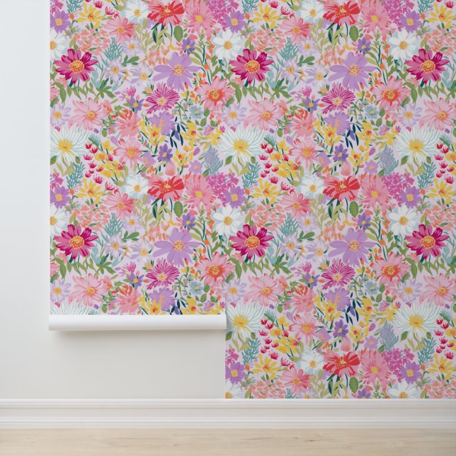 Papier Peint Vibrant violet et rose printemps floral (Application)