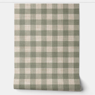 Papier Peint Vichy lin brut beige et vert