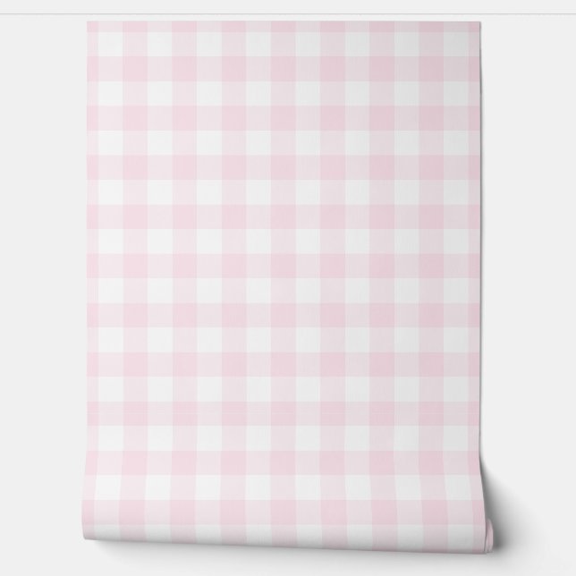 Papier Peint Vichy rose clair à carreaux vert Buffalo (Déroulement)