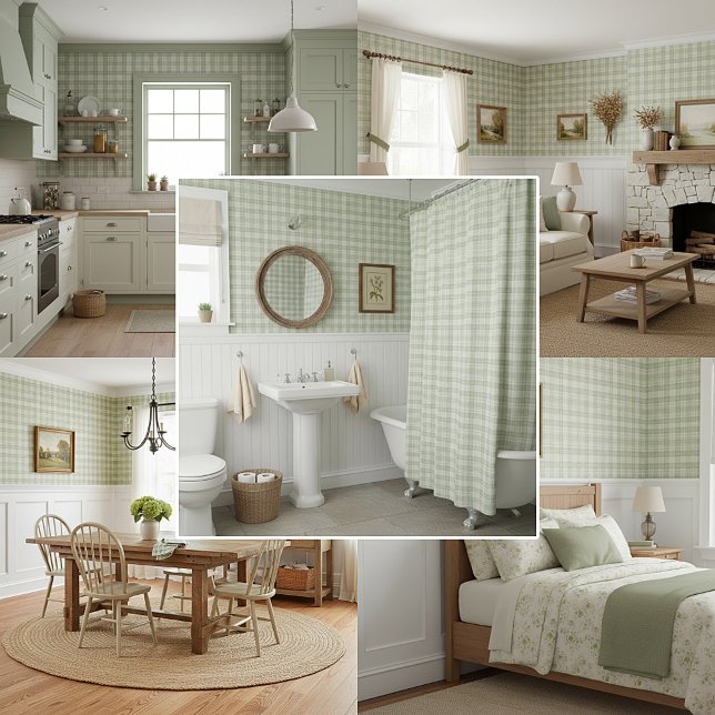 Papier Peint Vichy vert sauge clair (Créateur téléchargé)