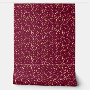 Papier Peint VICTORIA Vin profond et Motif d'or