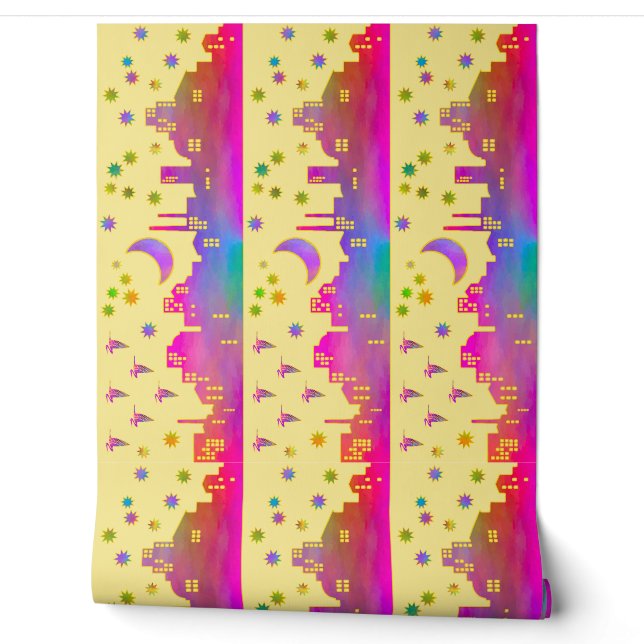 Papier Peint Ville d'étoiles au lever du soleil Bordure de papi (Déroulement)