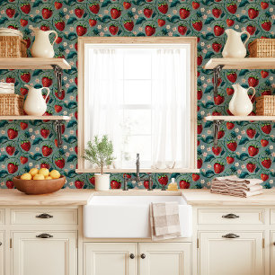 Papier Peint Vins et fleurs de fraises