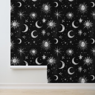 Papier Peint Vintage Black Chalkboard Nuit Sky Stars & Moons