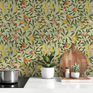 Papier Peint Vintage Botanique Grenade Citron Bleu