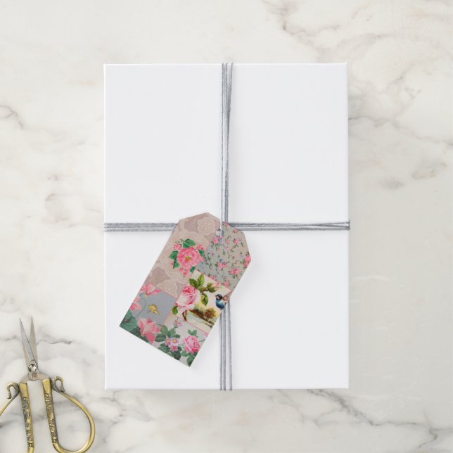Papier peint vintage collage étiquettes cadeaux (Avec de la ficelle)
