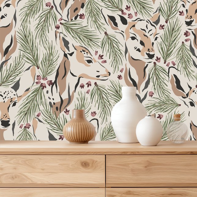 Papier Peint Vintage Deer et Motif forestier (Créateur téléchargé)