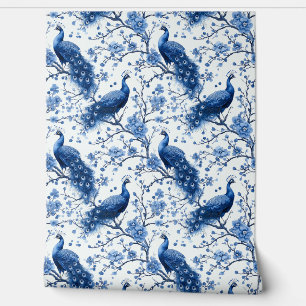 Papier Peint Vintage Delft Blue Dutch Floral Elegant Peacock