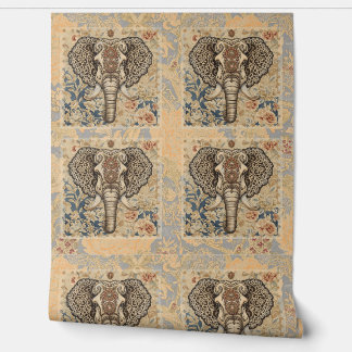 Papier Peint Vintage Elegant, Antique Elephant,Peach Blue Beigi