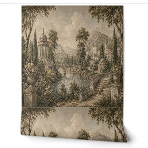 Vintage European Garden Landscape Sepia Wallpaper