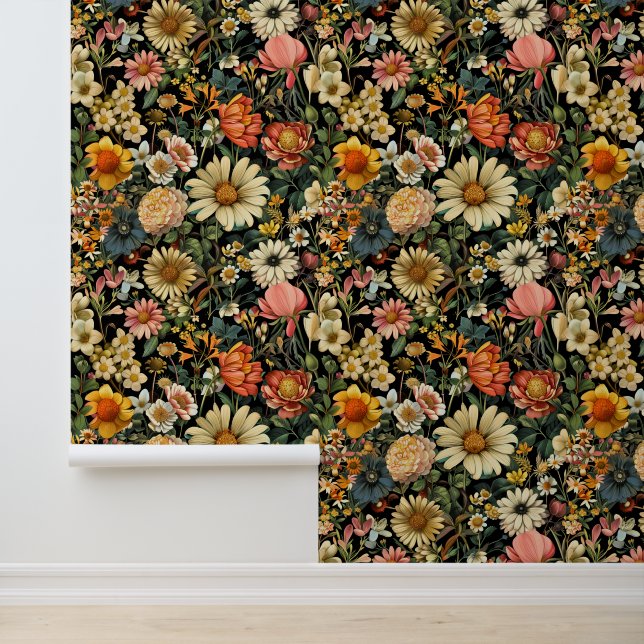 Papier Peint Vintage Flower Blooms Seamless Pattern (Application)