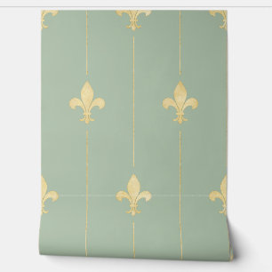 Papier Peint Vintage Gold Fleur-de-Lis Sage