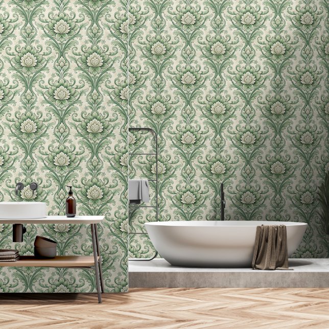 Papier Peint Vintage green botanical pattern (Salle de bain)
