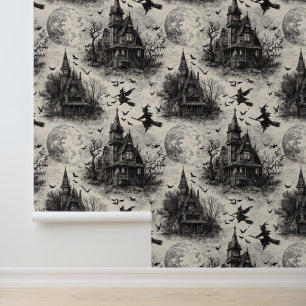 Papier Peint Vintage Haunted House et sorcier Toile Motif