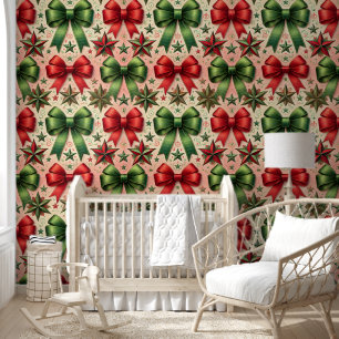 Papier Peint Vintage Noël Étoiles et vaches Motif