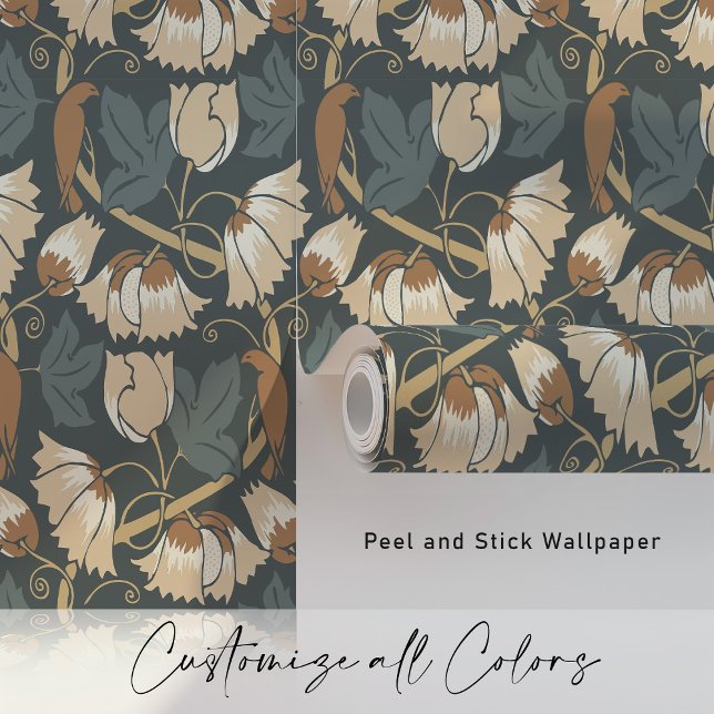 Papier Peint Vintage Oiseaux et vignes d'automne (Créateur téléchargé)