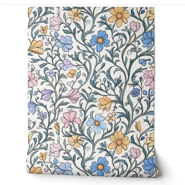Papier Peint Vintage Pastel Botanique Floral (Déroulement)