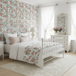 Papier Peint Vintage Pink Floral Botanical Elegant Green Leaf