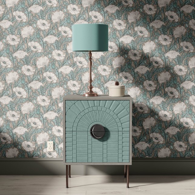 Papier Peint Vintage Poppy in Sky Blue Grey  (Créateur téléchargé)