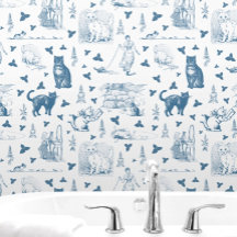 Vintage Retro Toile Motif Chat Catnip Blanc Bleu