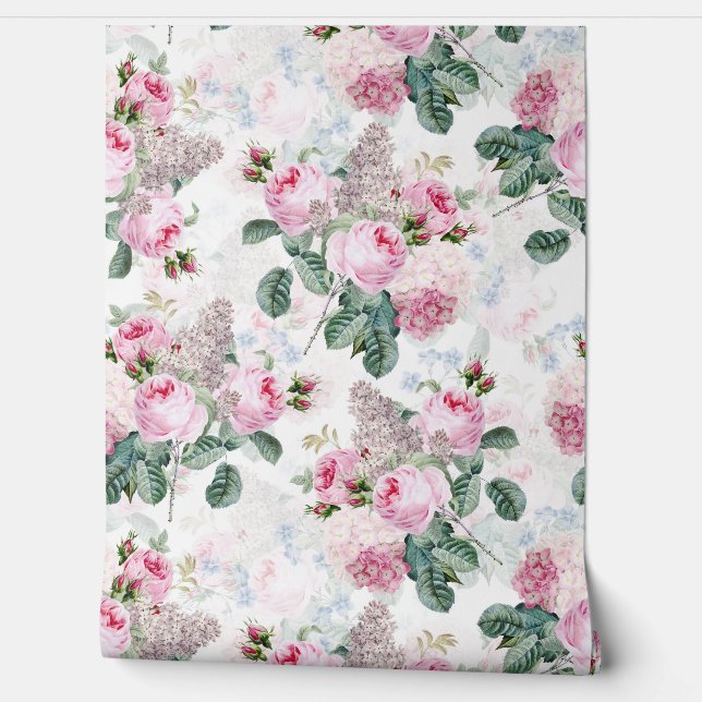 Papier Peint Vintage Rococo Roses Bouquets Jardin Wallpaper (Déroulement)