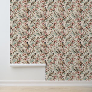 Papier Peint Vintage Sakura Cerry Blossom & Bird Aesthétiquemen