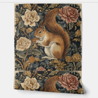 Papier Peint Vintage Squirrel and Flowers Pattern