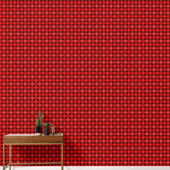 Papier Peint Vintage traditionnel Noir Rouge Plaid Texté (Couloir)