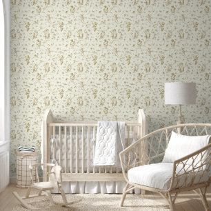 Papier Peint Vintages Anges Cupides Floral Baby Toile Beige