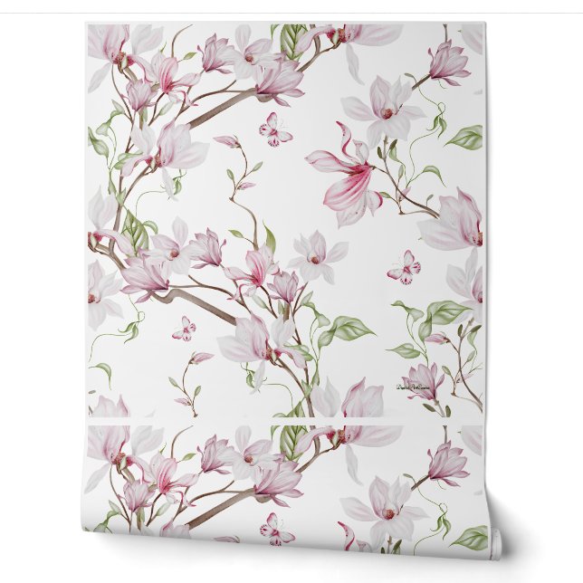 Papier Peint Vinyle Botanique Magnolia Élégant (Déroulement)