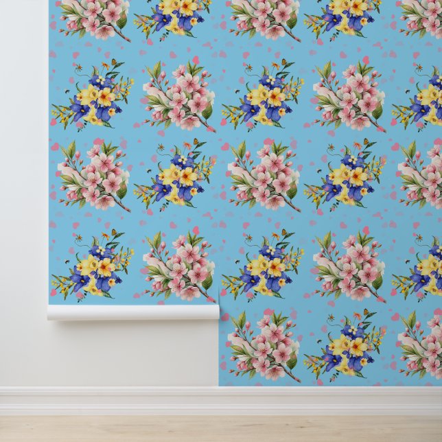 Papier peint vinyle texturé à motifs de cœurs flor (Application)