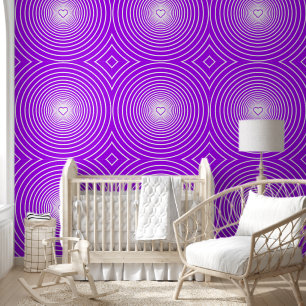 Papier peint violet rayé rond blanc avec des coeur