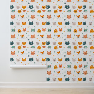 Papier Peint Visage animal mignon Motif avec Feuille
