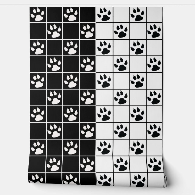 Papier Peint Vitre blanche noire Cute Paw Plaid (Déroulement)