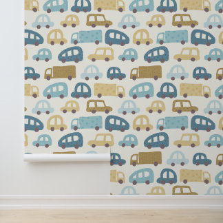 Papier Peint Voitures et camions miniatures | Bleu poussiéreux 