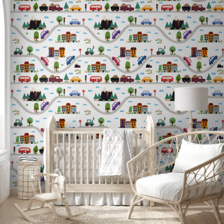Papier Peint Voitures et Villes colorées Enfants