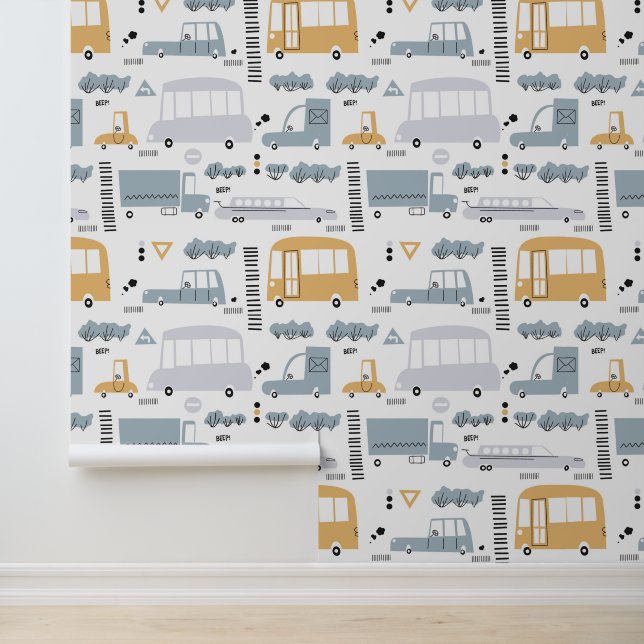 Papier Peint Voitures mignonnes dans le Motif de la circulation (Application)