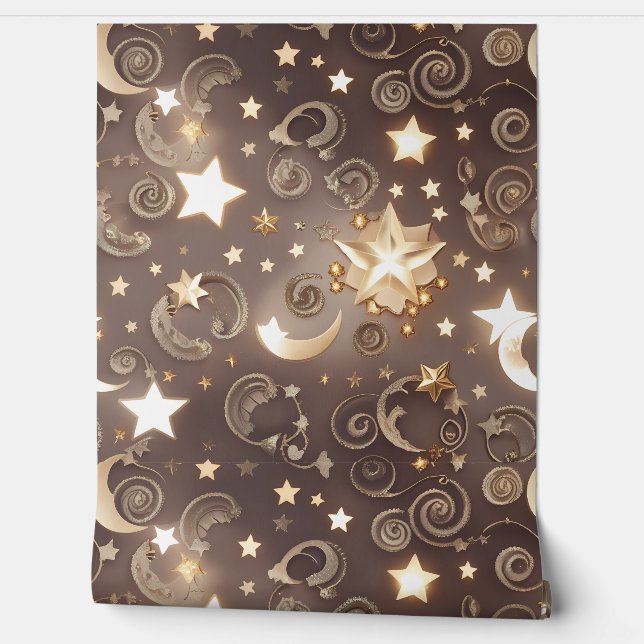 Papier Peint Wallpaper - Luxury Champagne Gold Celestial Moon (Déroulement)