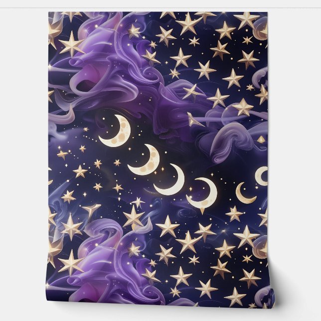 Papier Peint Wallpaper - Luxury Royal Amethyst Celestial Moon (Déroulement)